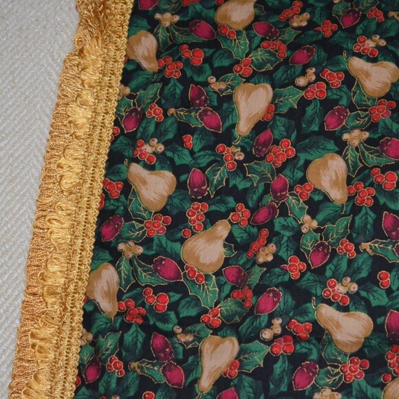 Holiday Table Runner, Pear & Berry Print, Gold Fringe, 120 x 22", Handcrafted - Picture 3 of 6